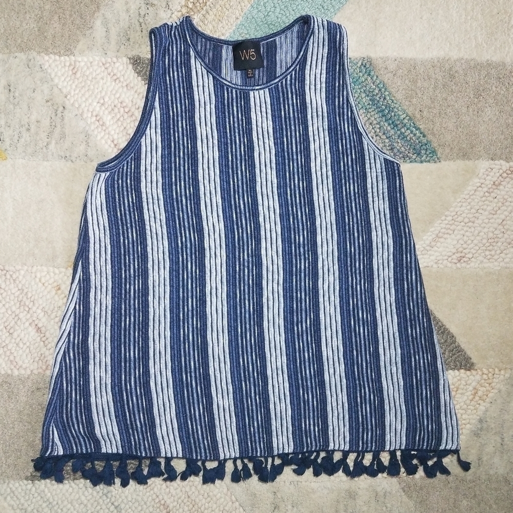 W5 Sleeveless Striped Tassel Top XL